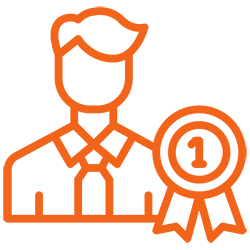 Orange student icon with number one ribbon